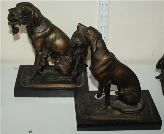 Ferdinand Pautrot (French 1832-1874). A pair of patinated bronze gun dogs, 8.5in.